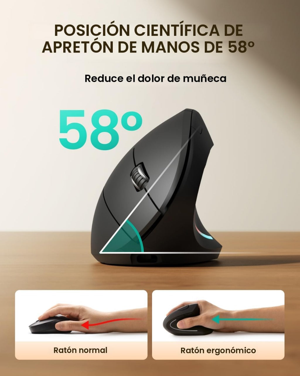 Mouse Ergonómico Inalámbrico Recargable – Alivio para el Dolor de Muñeca