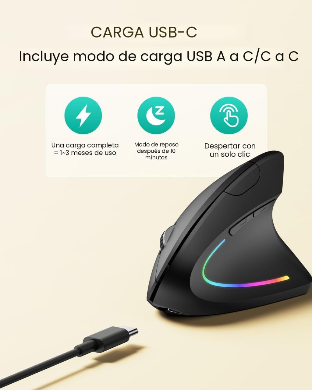Mouse Ergonómico Inalámbrico Recargable – Alivio para el Dolor de Muñeca